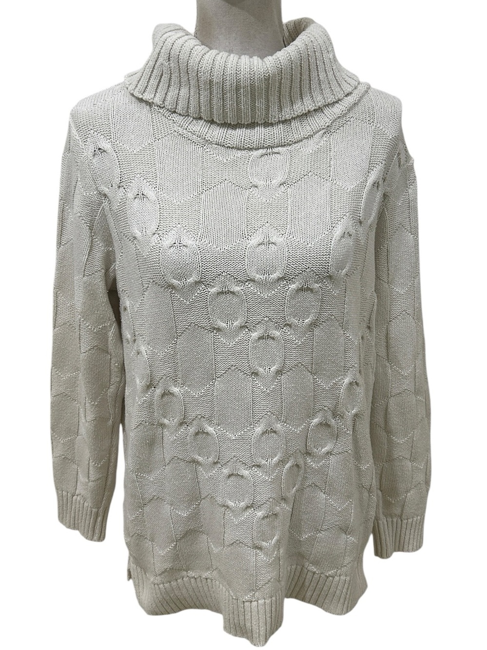 Parkhurst cotton country Cream Cable cotton chunky Knit Cowl Neck Sweater medium